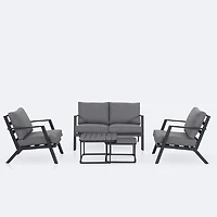 Kyoto Conversation Set – Black Frame - Charcoal Cushions