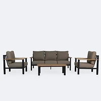 Rumi Sofa Conversation Set with Coffee Table - Woodlook/Black Frame / DotBella Truffle Cushion