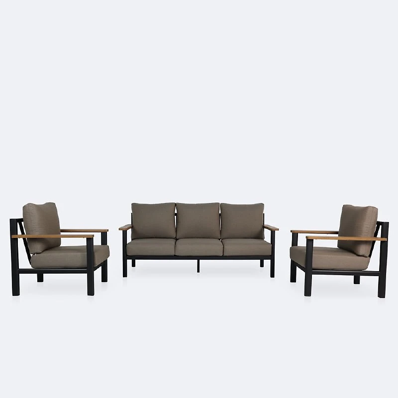 Rumi Sofa Conversation Set - Woodlook/Black Frame / DotBella Truffle Cushion