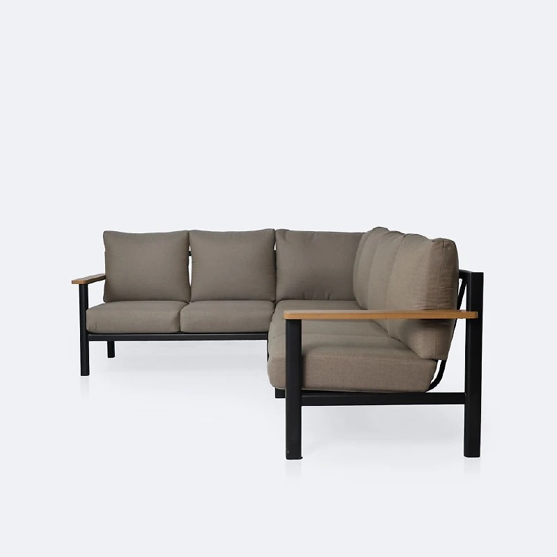 Rumi L-Shape Sectional - Woodlook/Black Frame / DotBella Truffle Cushion