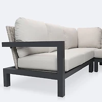 Troy Sectional - Black Frame - Beige Cushions