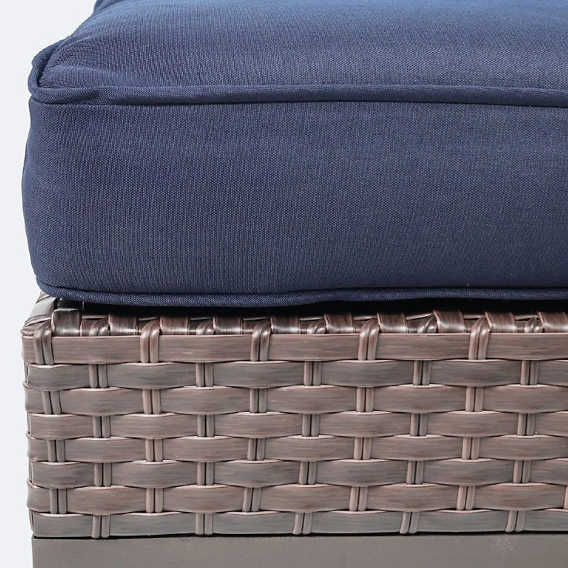 Catalina Ottoman - Brown Wicker- Navy Cushion