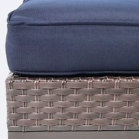 Catalina Ottoman - Brown Wicker- Navy Cushion