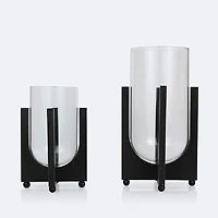 Glass Hurricane on Wooden Base - Large