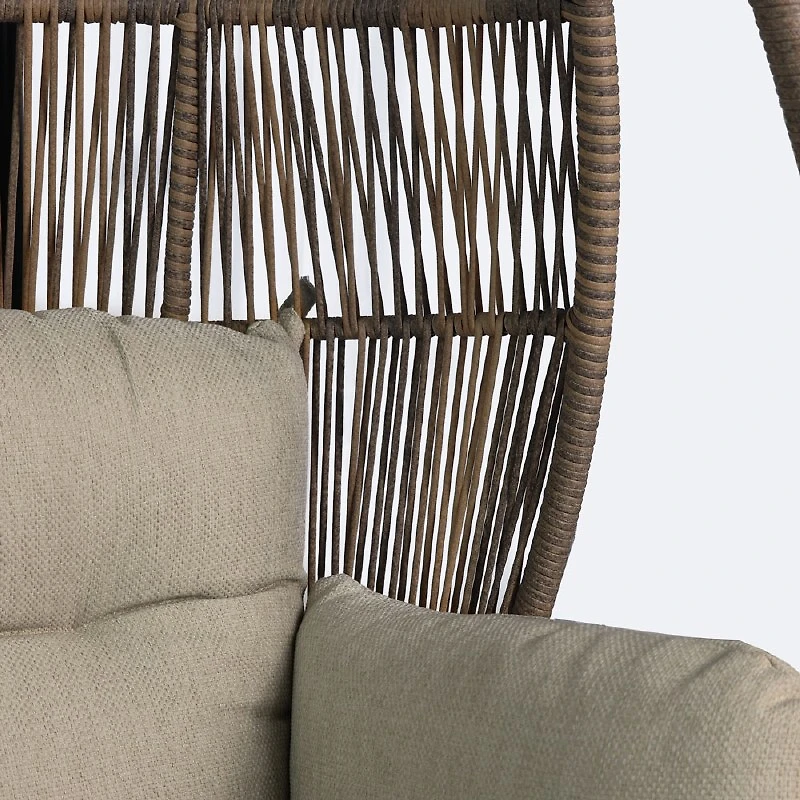 Halo Hanging Chair - Black Frame - Mixed Beige Wicker - Camel Cushions