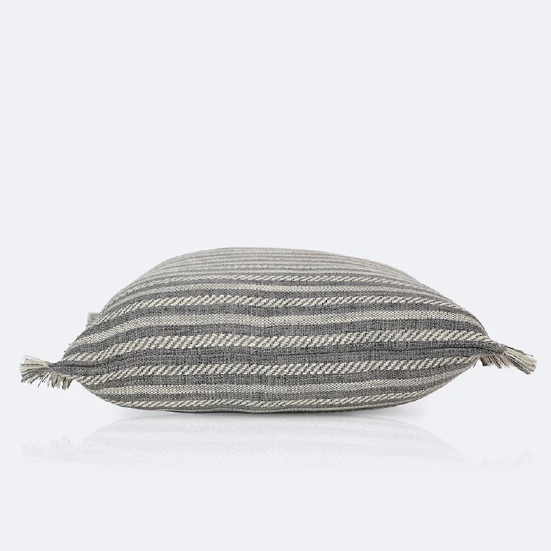 18"x18" Throw Pillow - Grey Stripes with Fringe