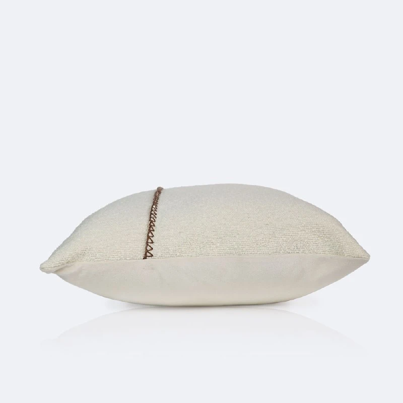 18"x18" Throw Pillow - Ivory Boucle with Stitching