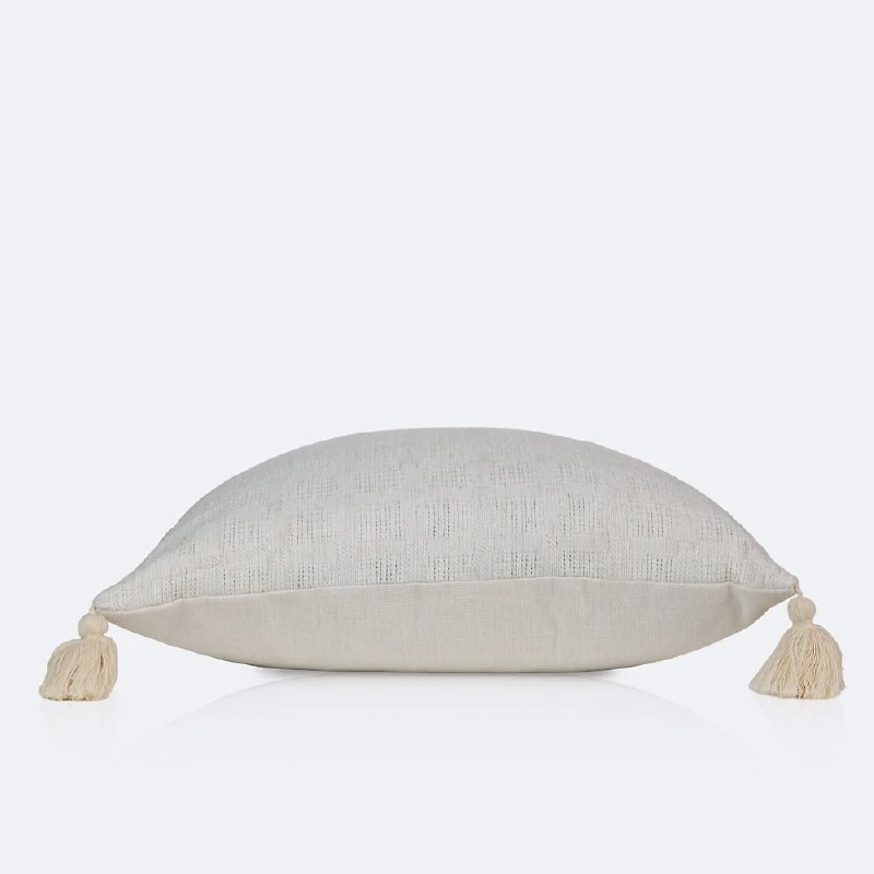 18"x18" Throw Pillow - Beige with Tassels
