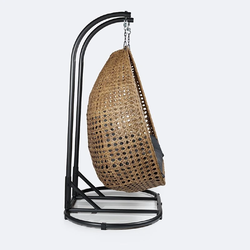 Nest Double Hanging Chair - Dark Grey Frame, Natural Wicker & Charcoal Cushion