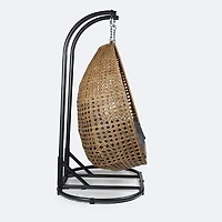 Nest Double Hanging Chair - Dark Grey Frame, Natural Wicker & Charcoal Cushion
