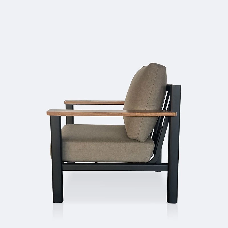 Rumi Club Chair - Woodlook/Black Frame / DotBella Truffle Cushion