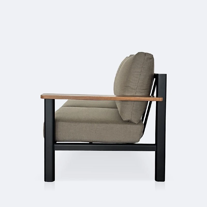 Rumi RHF Loveseat - Woodlook/Black Frame / DotBella Truffle Cushion