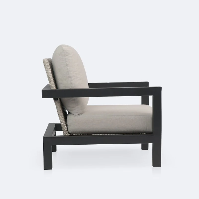 Troy Club Chair - Black Frame - Beige Cushions