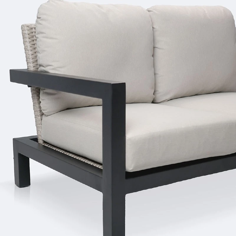 Troy Left Hand Facing Loveseat- Black Frame - Beige Cushions