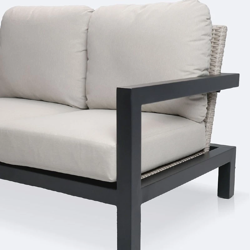 Troy Right Hand Facing Loveseat- Black Frame - Beige Cushions