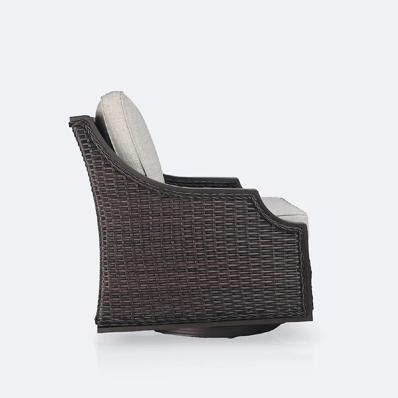 Vienna Club Swivel Glider - Brown Frame/Wicker, Linen Cushions