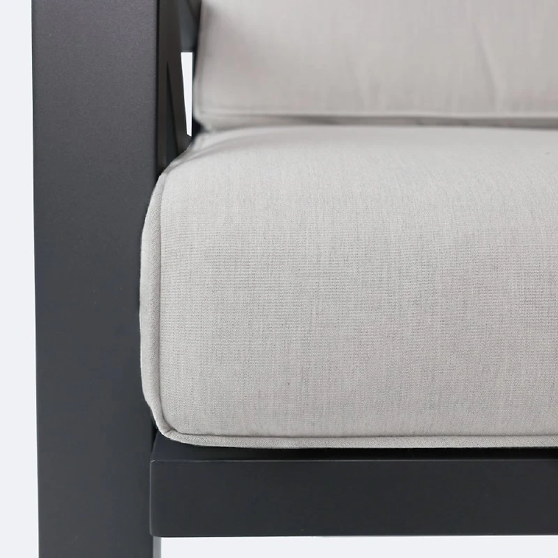 Eros L Shaped Sectional - Black Frame, Sand Cushions