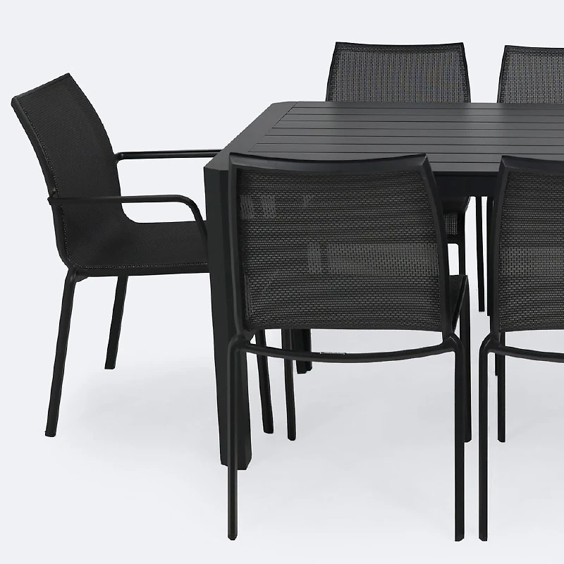 Holiday Extendable Table Dining Set - 8 Seats- Black Frame / Shadow Sling