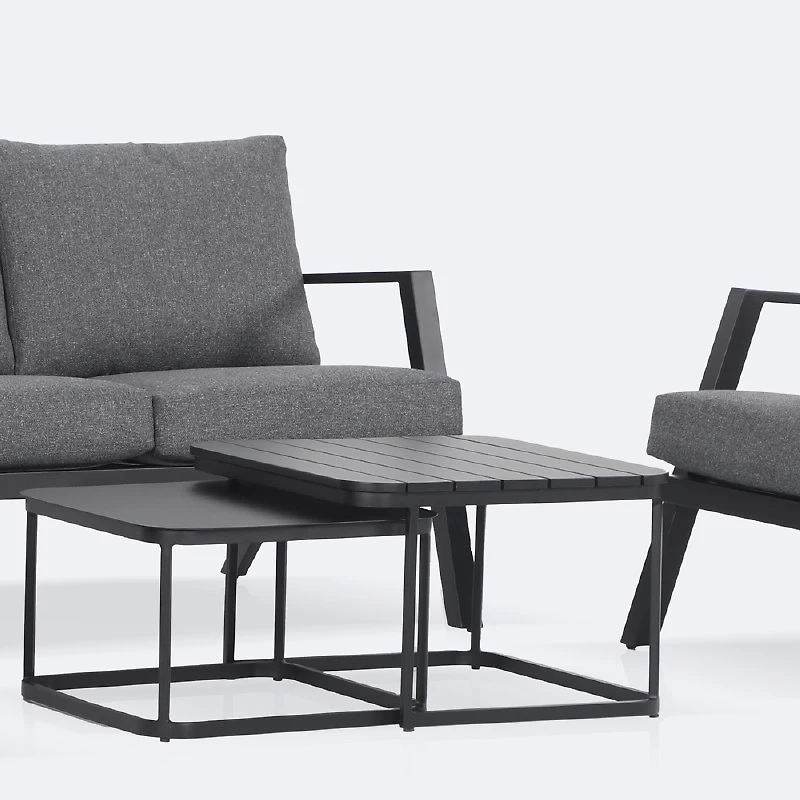 Kyoto Conversation Set – Black Frame - Charcoal Cushions