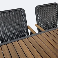 Napa Dining Set- Black Frame - Wood-look Slat Table Top - Seats 6