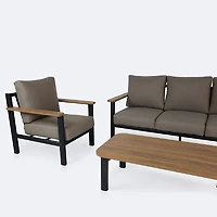 Rumi Sofa Conversation Set with Coffee Table - Woodlook/Black Frame / DotBella Truffle Cushion