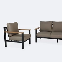Rumi Sofa Conversation Set - Woodlook/Black Frame / DotBella Truffle Cushion