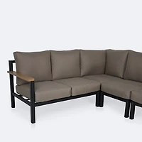 Rumi L-Shape Sectional - Woodlook/Black Frame / DotBella Truffle Cushion