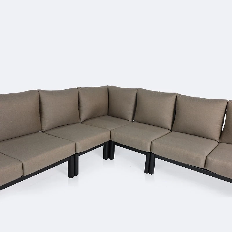 Rumi Sectional - Large - Woodlook/Black Frame / DotBella Truffle Cushion