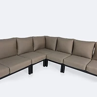 Rumi Sectional - Large - Woodlook/Black Frame / DotBella Truffle Cushion