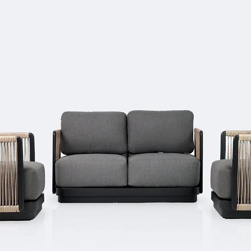 Tova Loveseat Conversation Set - - Black Frame, Ash Gray Cushions