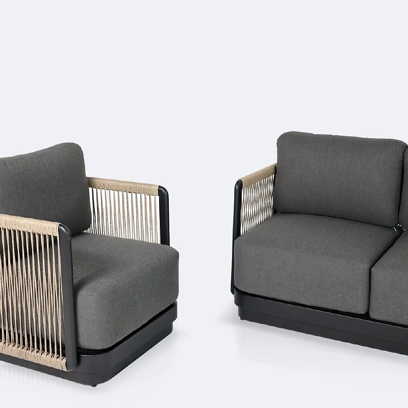 Tova Sofa Conversation Set - Black Frame, Ash Gray Cushions