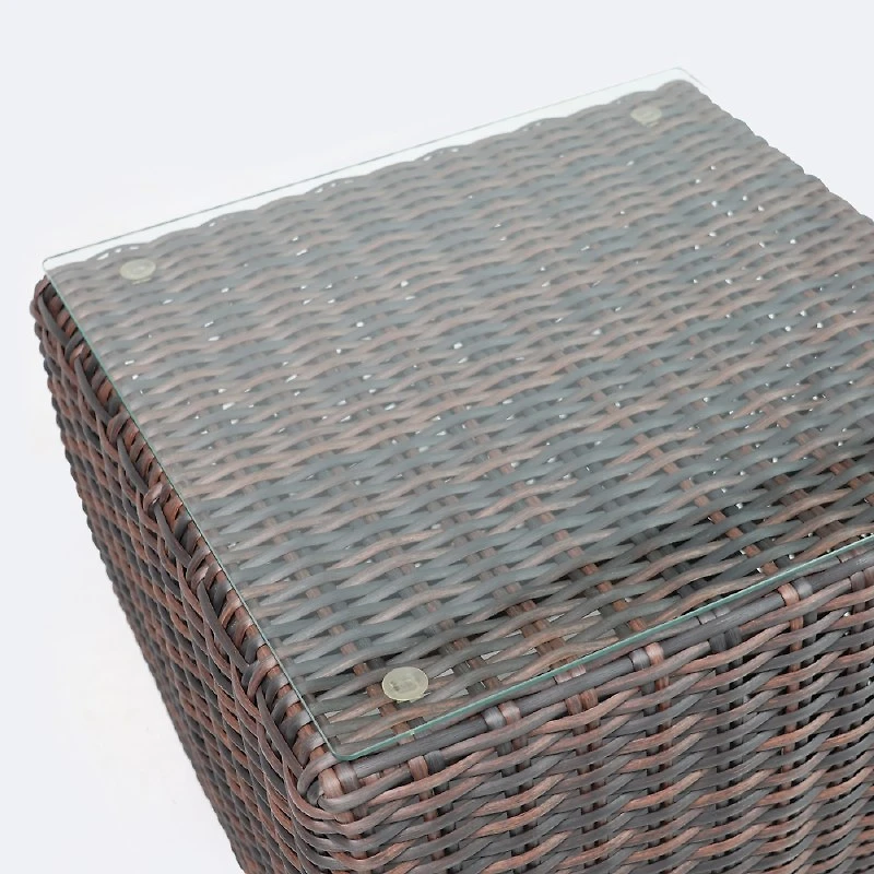 Willow End Table - Brown Mixed Wicker/Glass Top