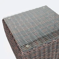 Willow End Table - Brown Mixed Wicker/Glass Top