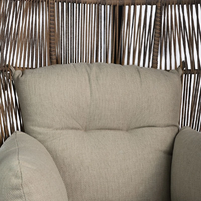 Halo Hanging Chair - Black Frame - Mixed Beige Wicker - Camel Cushions