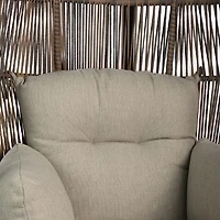 Halo Hanging Chair - Black Frame - Mixed Beige Wicker - Camel Cushions