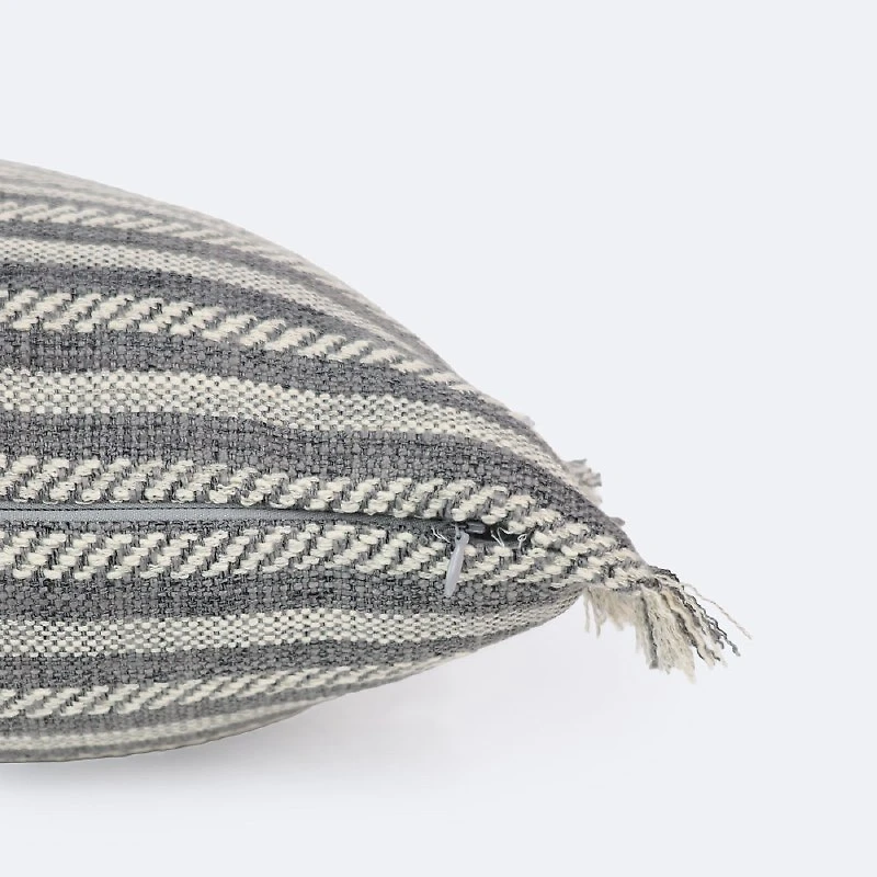 18"x18" Throw Pillow - Grey Stripes with Fringe