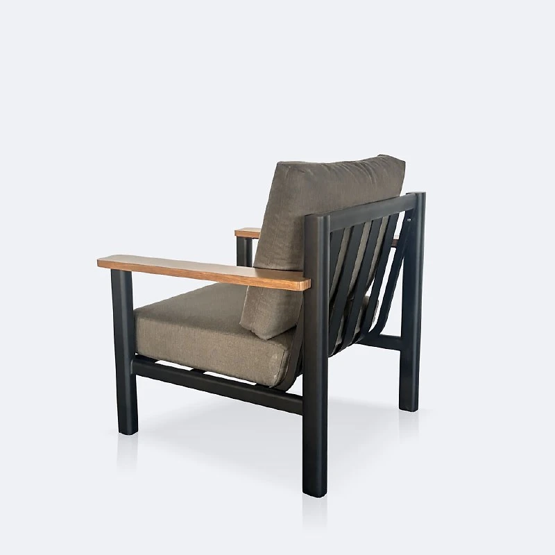 Rumi Club Chair - Woodlook/Black Frame / DotBella Truffle Cushion