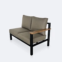 Rumi RHF Loveseat - Woodlook/Black Frame / DotBella Truffle Cushion