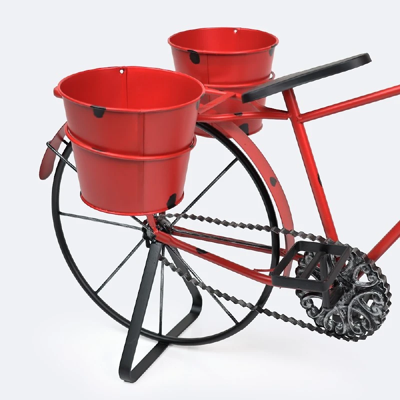 Decorative Metal Bicycle Planter - Red