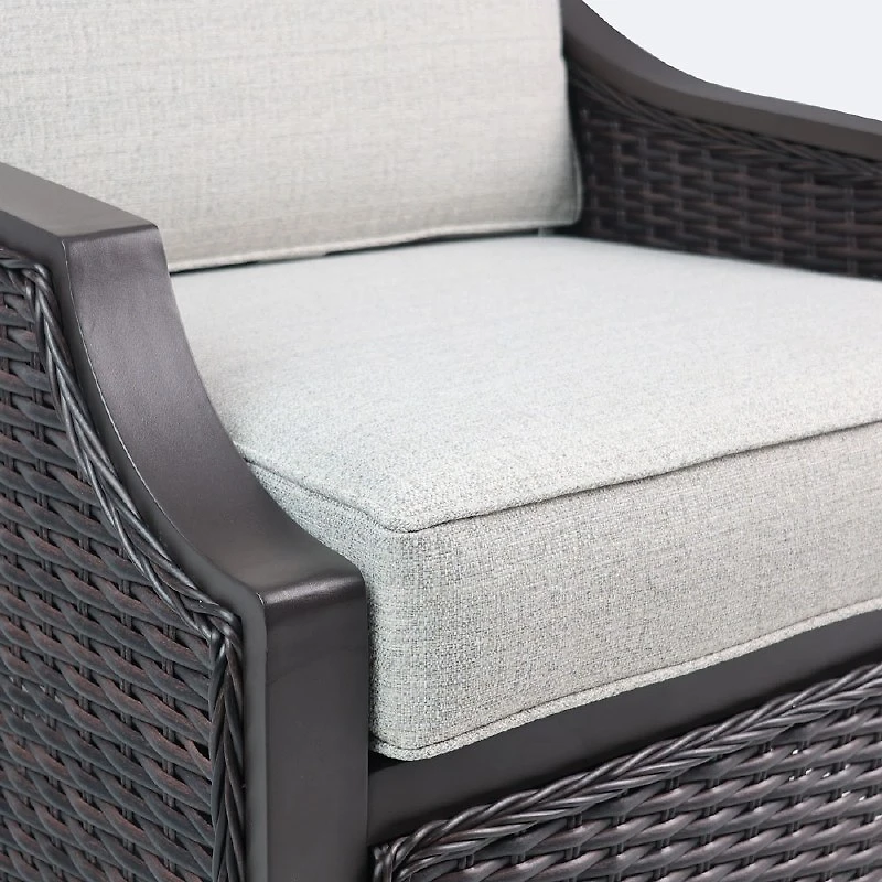 Vienna Club Swivel Glider - Brown Frame/Wicker, Linen Cushions