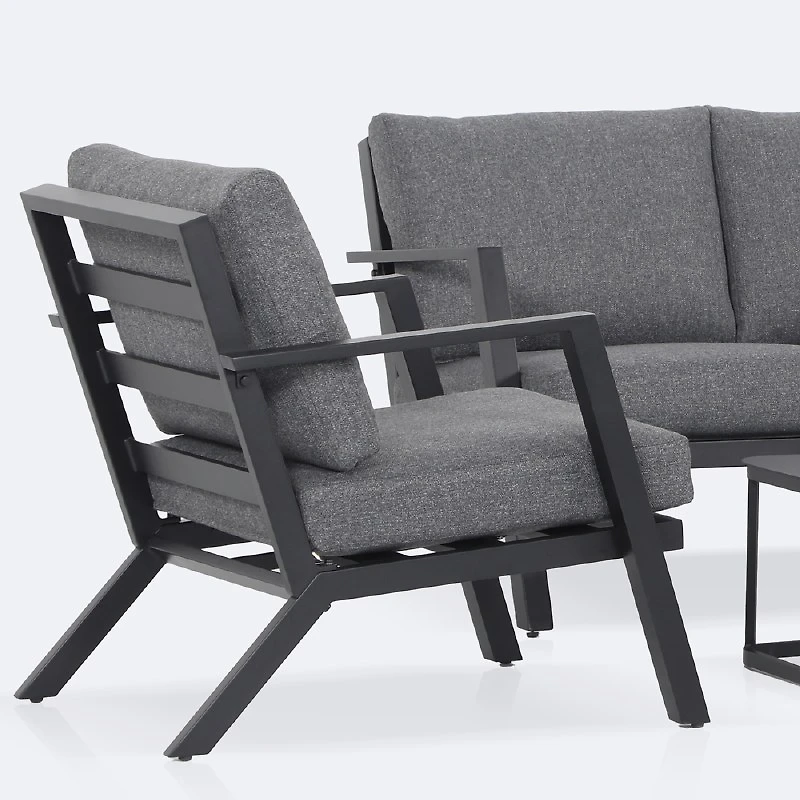 Kyoto Conversation Set – Black Frame - Charcoal Cushions