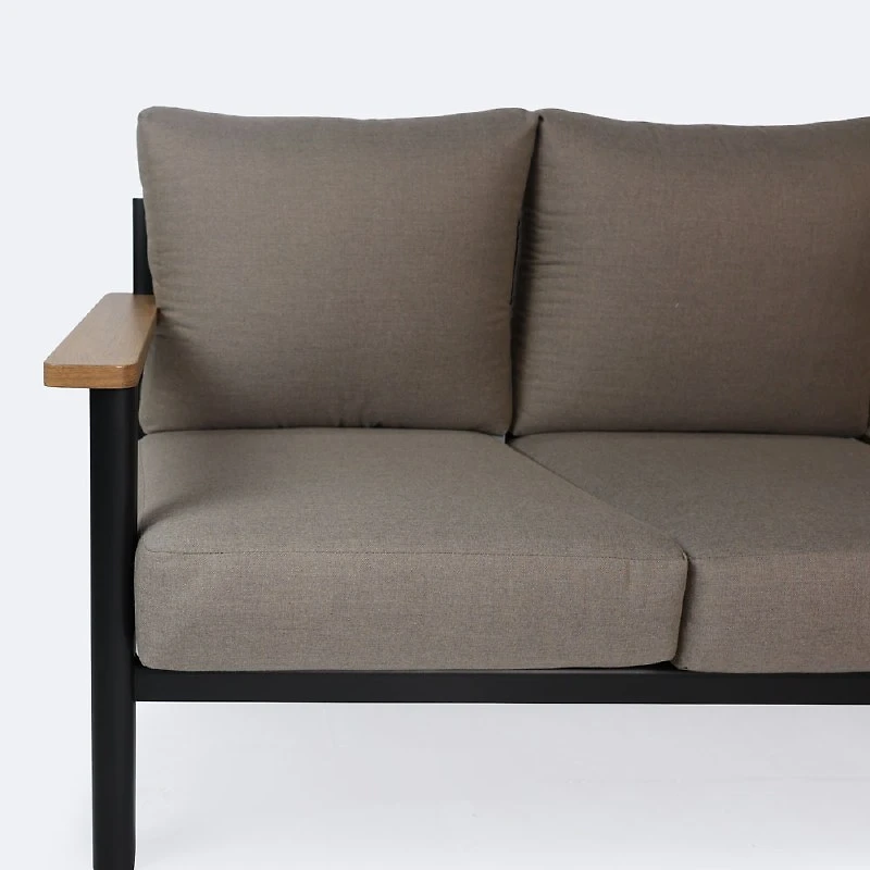 Rumi Sectional - Large - Woodlook/Black Frame / DotBella Truffle Cushion