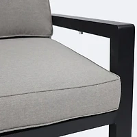 Elloise Right Hand Facing Reclining Loveseat- Black Frame, Grey Clay Cushions