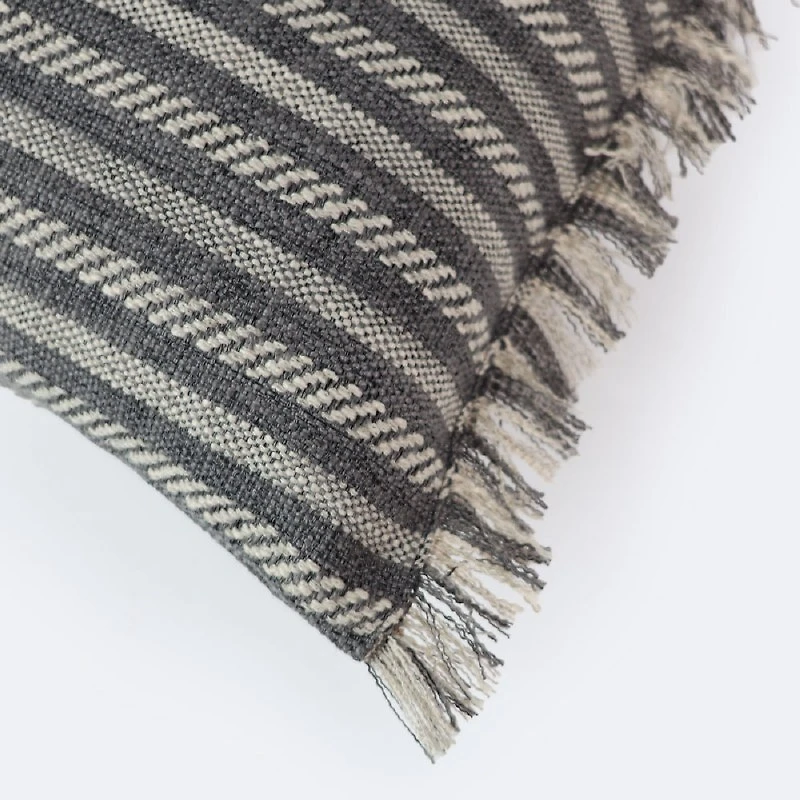18"x18" Throw Pillow - Grey Stripes with Fringe