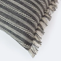 18"x18" Throw Pillow - Grey Stripes with Fringe