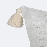 18"x18" Throw Pillow - Beige with Tassels