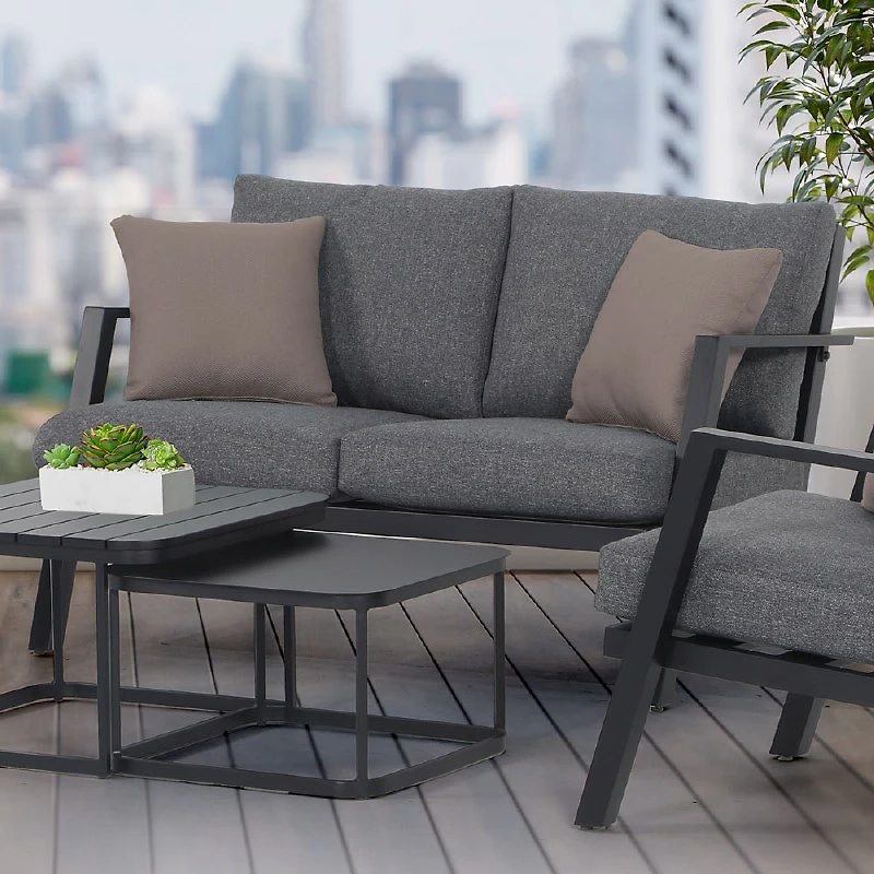 Kyoto Loveseat - Black Frame - Charcoal Cushions
