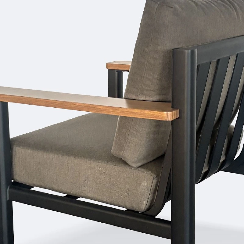 Rumi Club Chair - Woodlook/Black Frame / DotBella Truffle Cushion