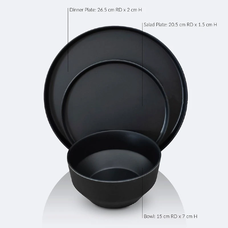 Soleil 12 pcs Dinnerware Set - Black