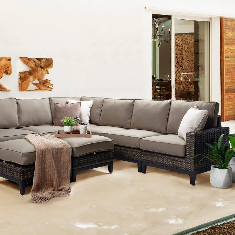 Carter  Sectional Set -  Brown Mixed Wicker/ Taupe cushion